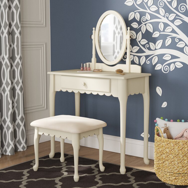 Kids Vanity Set with Mirror,White Harriet Bee