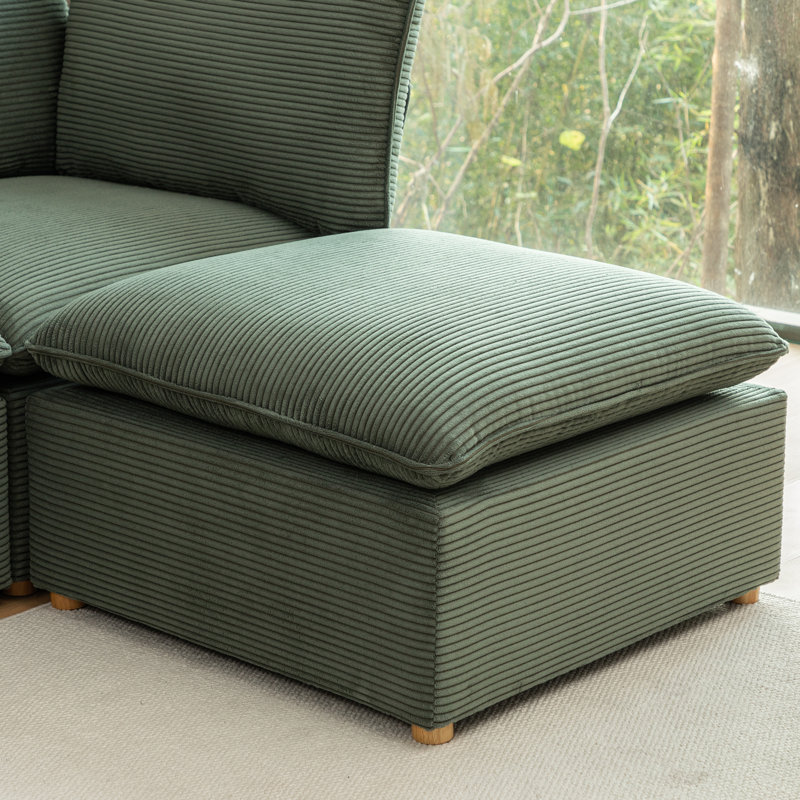 Repose-pieds en velours côtelé avec coussin, Vert