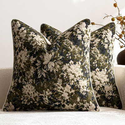 Housses de coussin décoratives vintage à motifs floraux. Housses de coussin douces en chenille, style ferme moderne et confortable (lot de 2).
