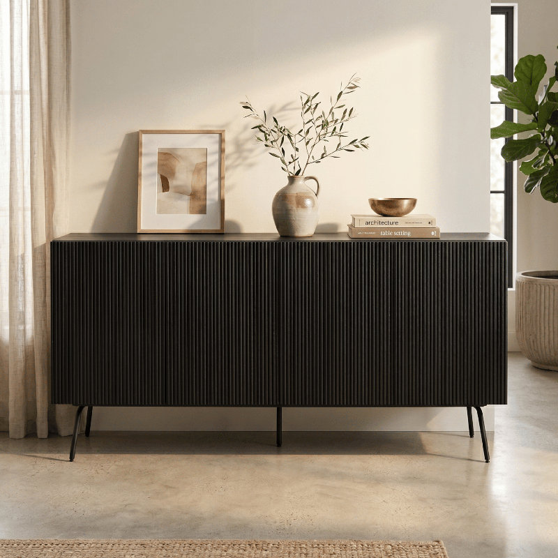 NTC Veil Sideboard Drawers Buffet Cabinet with Groove Design and Metal Legs, Storage Cabinet for Living Room, Dining Room, and Entryway, Effortless Assembly
