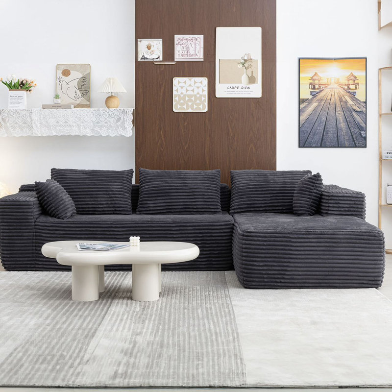 Modern  Ribbed Sectional Sofa, Right Hand Facing