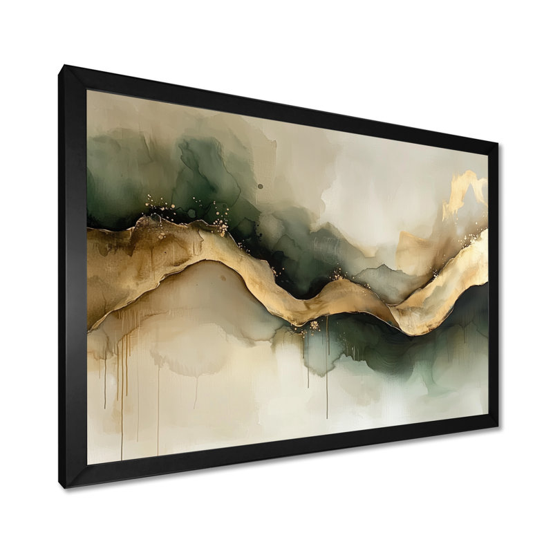 Abstrait encre liquide abstraite Fight Of Emerald II - Art abstrait encre liquide, H 30 po x l 40 po, Cadre simple, Noir