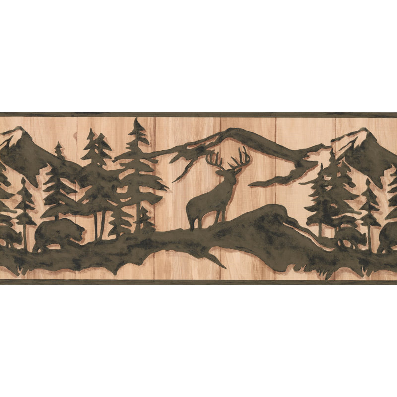 Bordure de papier peint à motif de pin et forêt artificielle de l 15 pi x l 180 po, Gris / Brun