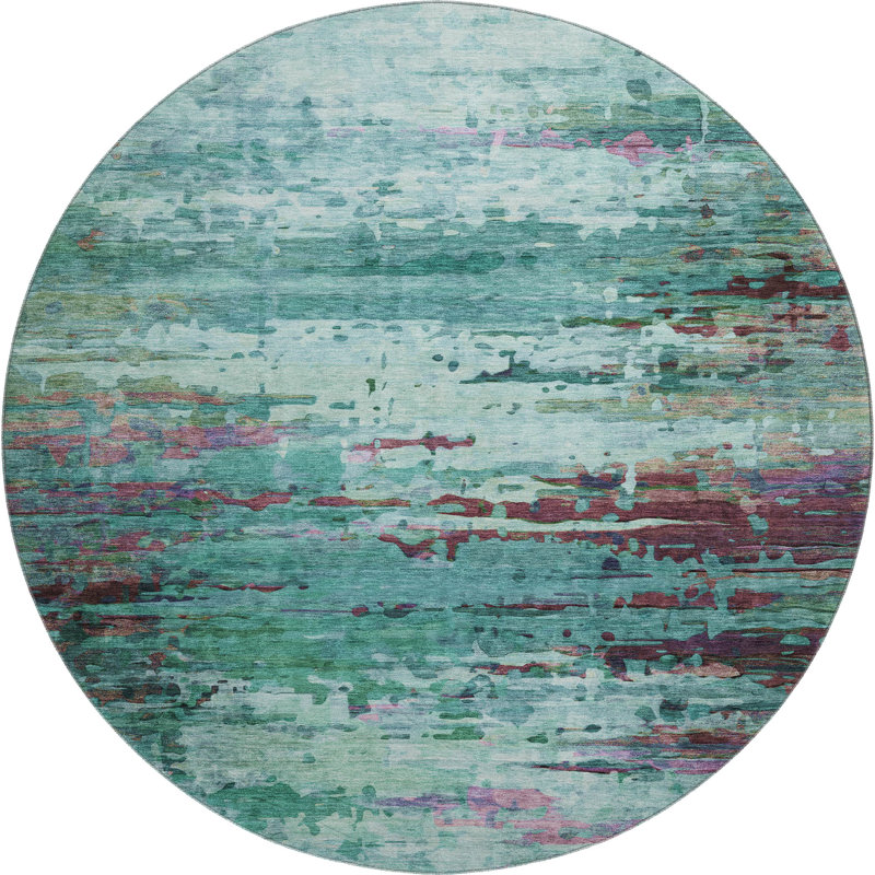 Premium Machine Washable Mayfield Abstract Rug, Teal, 8' Round