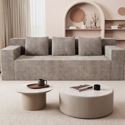71" Corduroy 2-Seater Sofa, Deep Seat Loveseat Couch with Plush Back Pillows, No Assembly Required, Frameless Floor Sofa for Living Room, Bedroom, Apartment