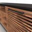 Meuble télé contemporain, sans assemblage requis, pour téléviseurs de 95 po, bourbon, peuplier et 6 tablettes fixes, système de gestion des câbles, 2 portes, conception scandinave, pouvant accueillir un meuble télé