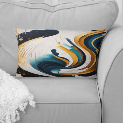 Bleu et or, art moderne abstrait III - Coussin décoratif abstrait