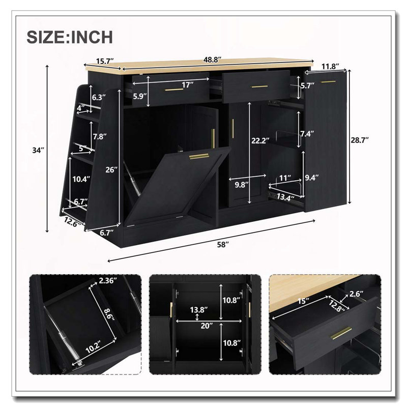 Multi-Functional Storage Sideboard,Kitchen Island Table, Black