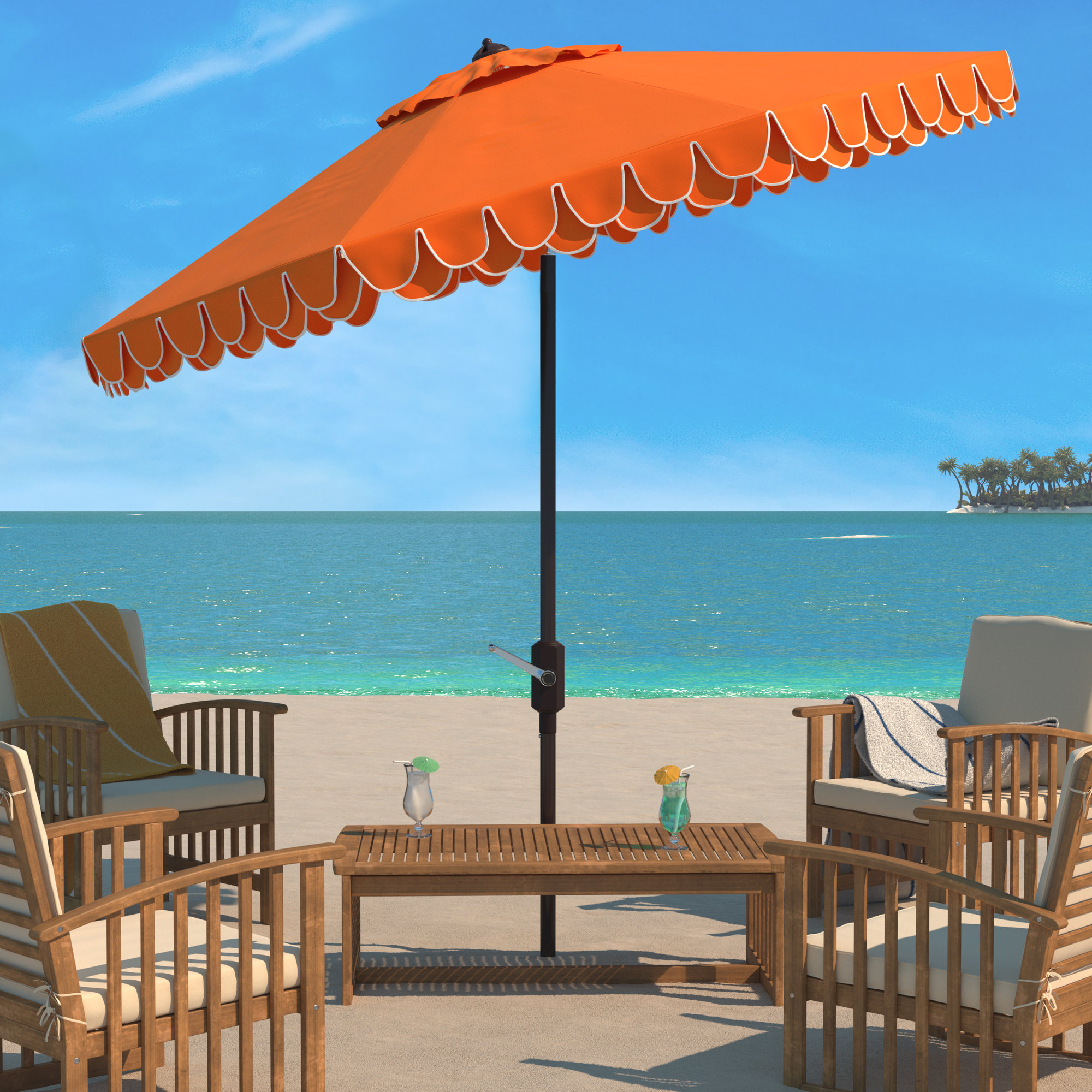 Iago Outdoor Umbrella, Orange, Brown