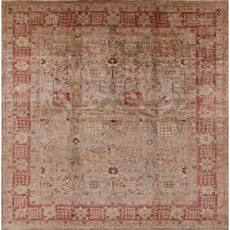 Tapis oriental beige / rouge, Carré 7 pi
