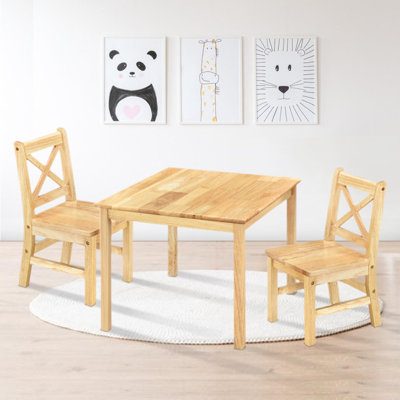 Myona Kids 3 Piece Solid Wood Play Or Activity Table and Chair Set, Natural