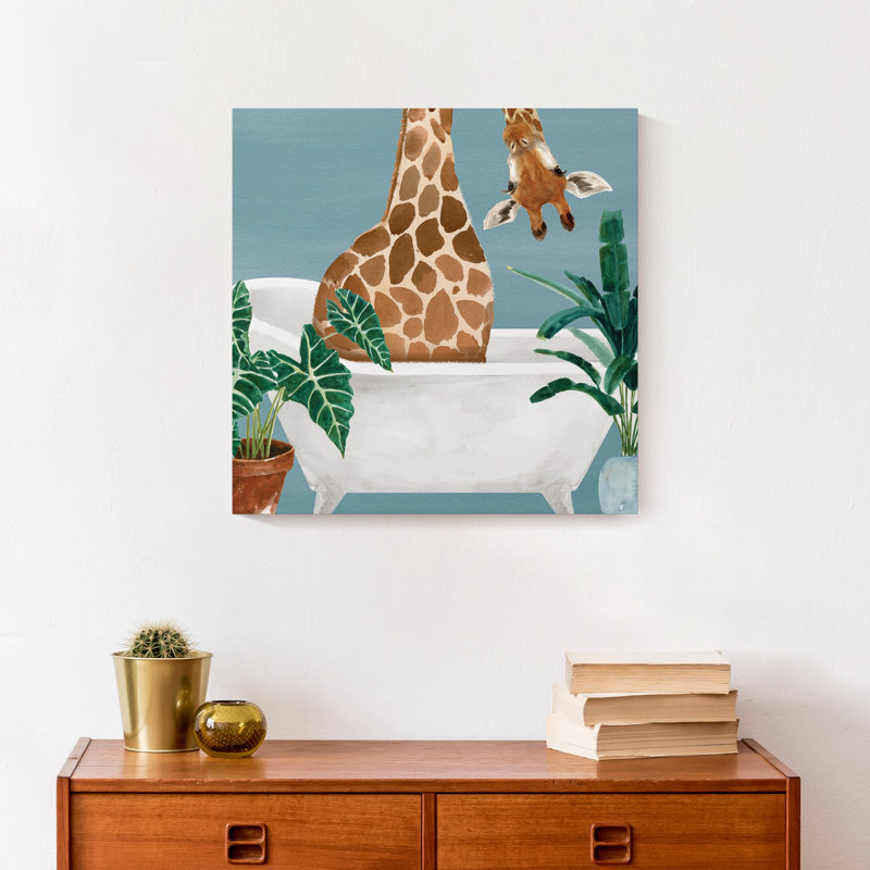 Girafe dans la baignoire sur toile, H 12 po x l 12 po x P 1,25 po