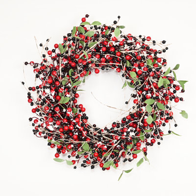 Couronne de Noël artificielle 24 po avec bouleau rouge et feuilles rouges