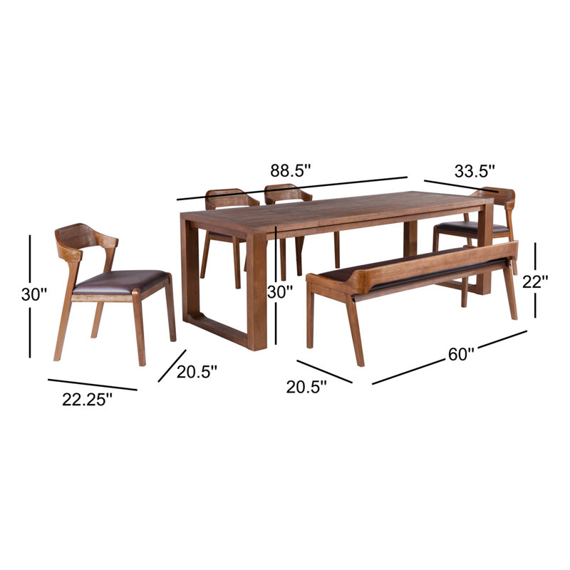 Jennylynn 6 - Person Solid Wood Top Four Leg Dining Set, 6 Pieces: Table, 4 Chairs, Benches