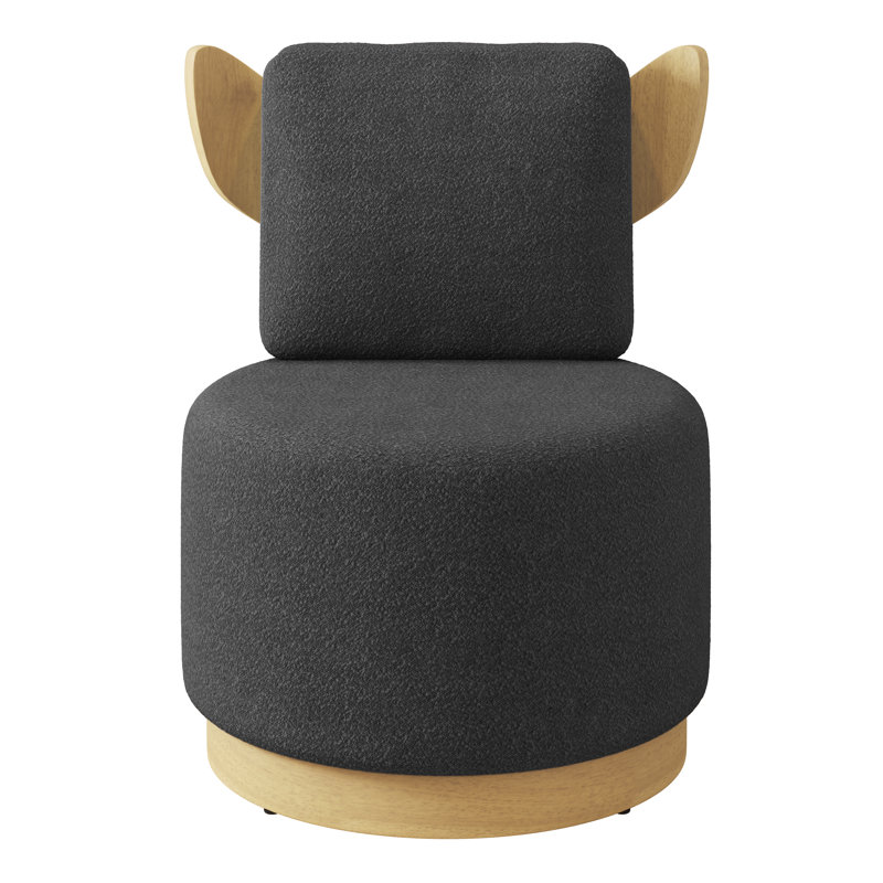 Brayden Upholstered Swivel Armless Accent Chair ( Fully Assembled ), Elbertine Black Polyester Blend, Natural Wood