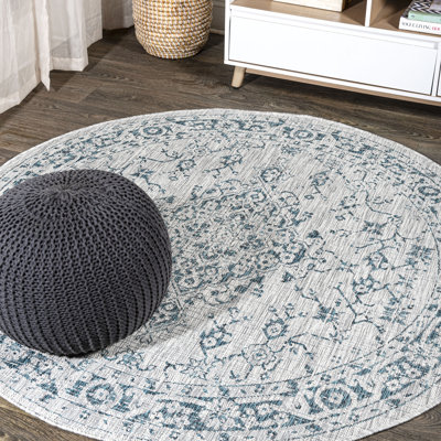 Nate Boho Medallion Textured Weave Gray/Teal Indoor/Outdoor Rug