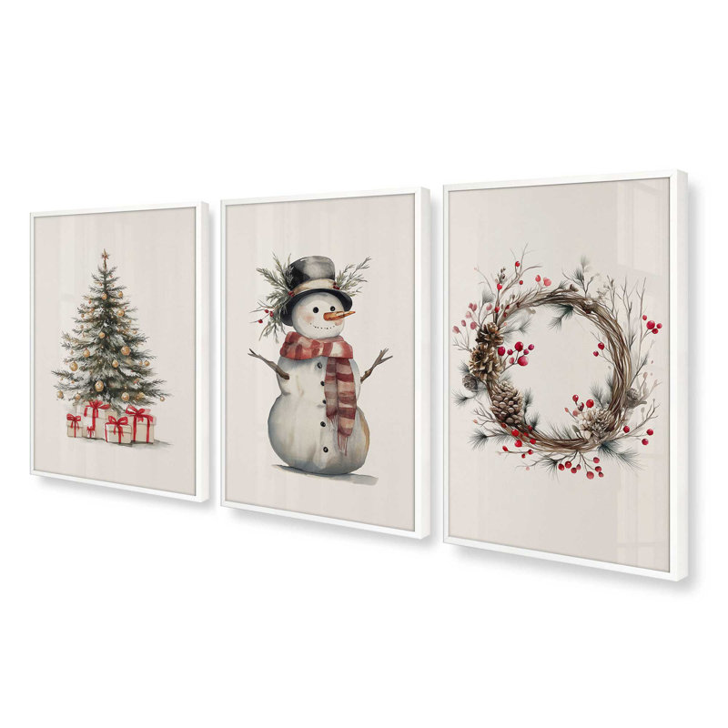Jolly Little Trio, reproduction d'art, H 11,5 po x l 28,5 po, Blanc opaque
