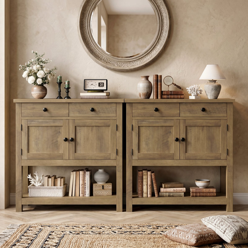 Console 35,4 po avec tiroirs et armoire, Brun rustique