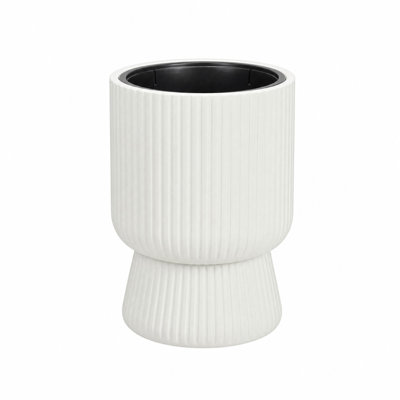 Self-Watering Tall Planters Set of 2 – 14.2" Large Plastic Flower Pots with Drainage, Water Level Monitor, Modern Indoor Outdoor Garden Containers – Ideal for Patio, Porch, Living Room, Office – White