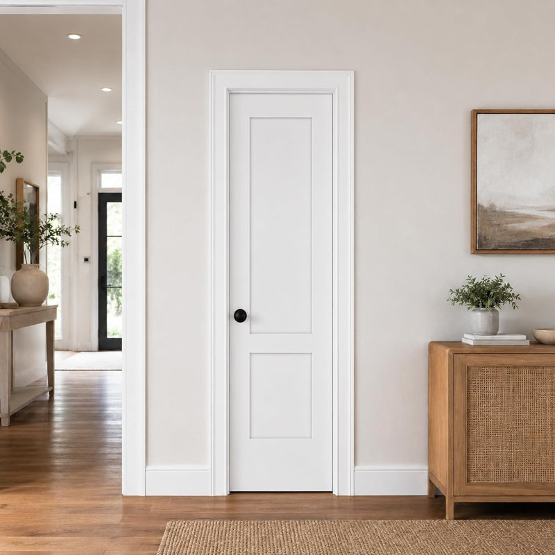 Porte intérieure Shaker à deux panneaux, 71 x 203 x 3,5 cm, apprêt blanc, panneau de porte moderne, structure en MDF massif, non percée, pour placard, garde-manger, salle de bain, buanderie