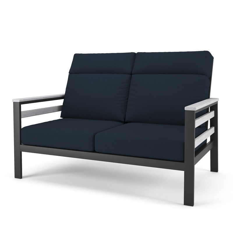 Townsend Metal Outdoor Loveseat With Sunbrella Cushion, Canvas Navy, White