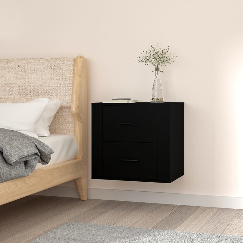 Jahque 50cm W Manufactured Wood Bedside Table, Black