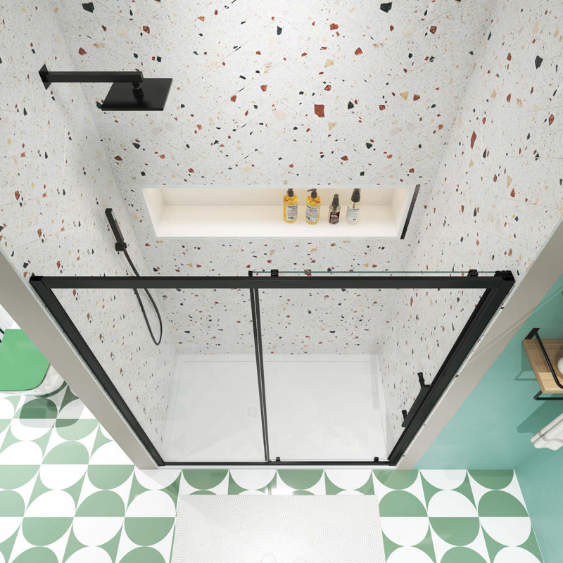 Porte de douche coulissante, porte coulissante, verre trempé, Noir
