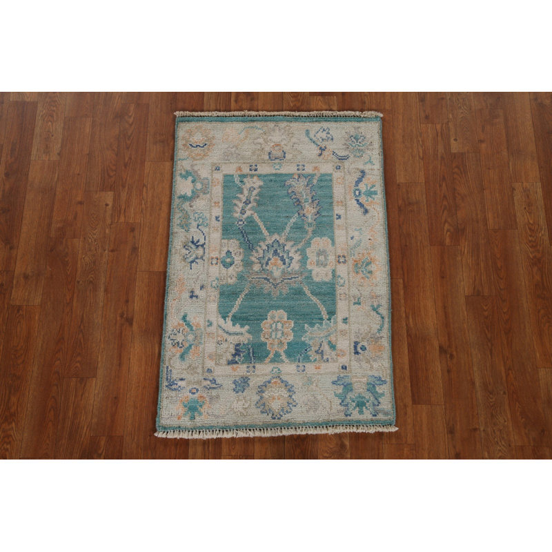 Tapis vert en laine noué à la main de conception unique nouvel âge 2 pi x 3 pi 0 po Shylar