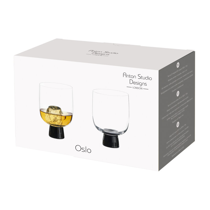Handmade 10.25oz Clear and Black Glass Drinking Glass Set