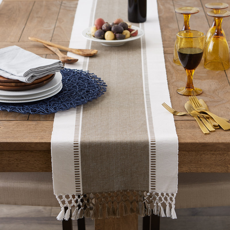 Kizer Striped 100% Cotton Table Runner, 108" x 13", Brown