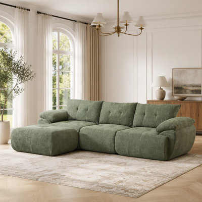 Canapé trois places moderne surdimensionné en chenille avec dossier incurvé ergonomique pour un confort optimal dans le salon