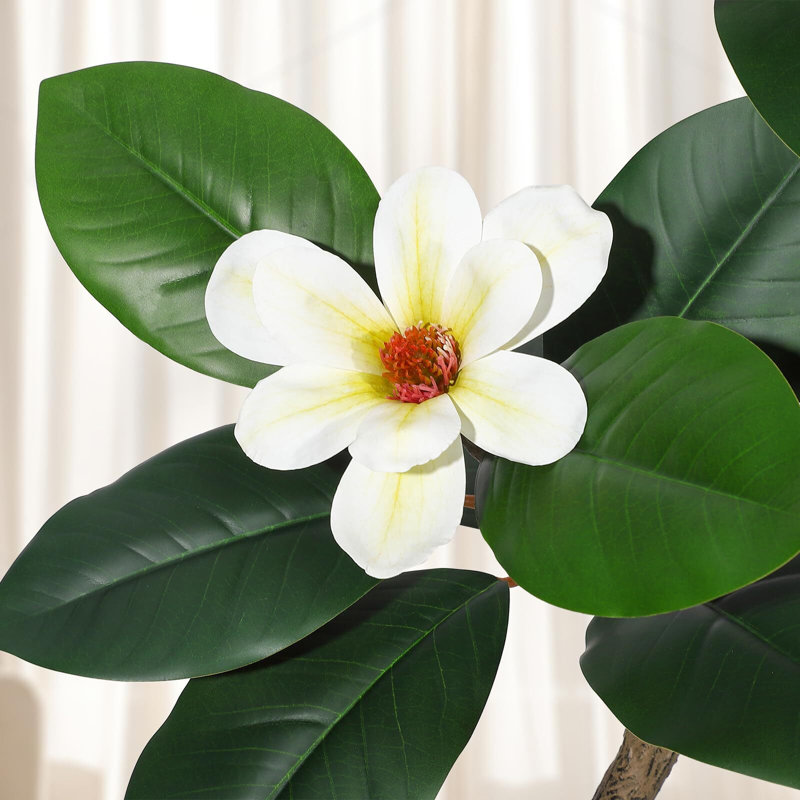 Rubber Tree Artificial Tree In White Planter Pot, 86.61" H x 9.05" W x 9.05" D