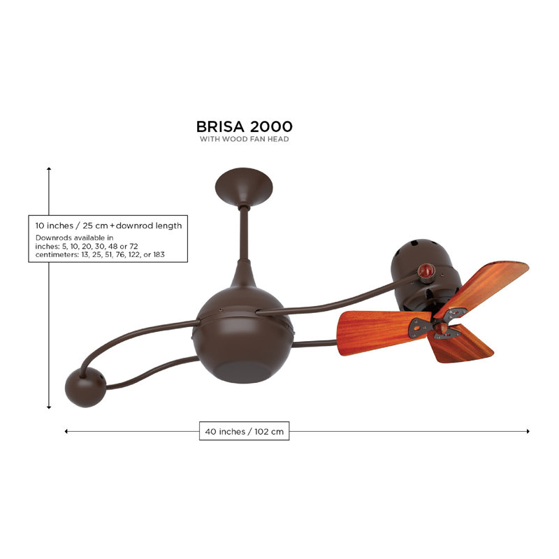 44" Brisa 2000 3 Wooden Blade Rotational Ceiling Fan, Yes, Brushed Nickel