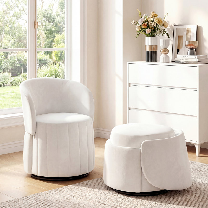 Chaise d'appoint rembourrée en bois massif de 25,4 po de largeur Mid-Century (ensemble de 2), Beige