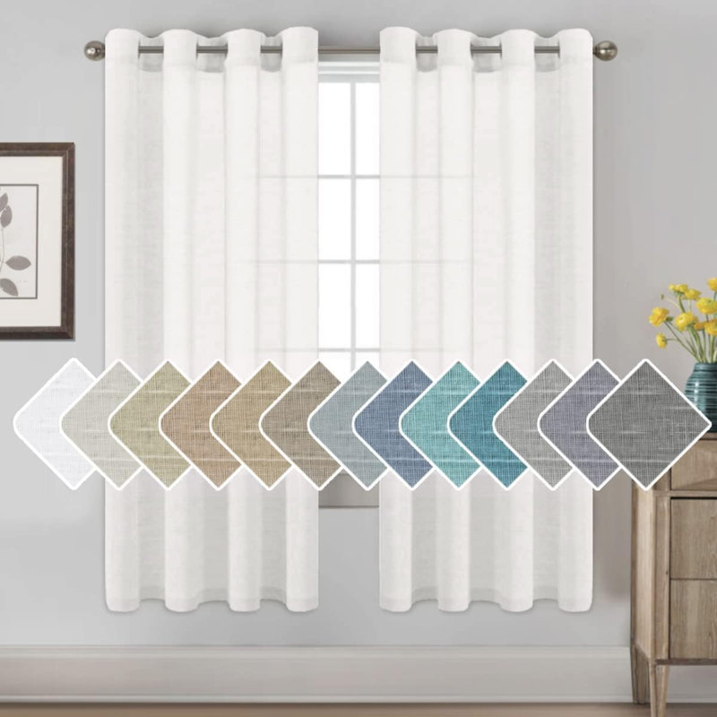 Paire de rideaux semi-transparents avec œillets Hywell, Blanc, L 52 po x L 72 po