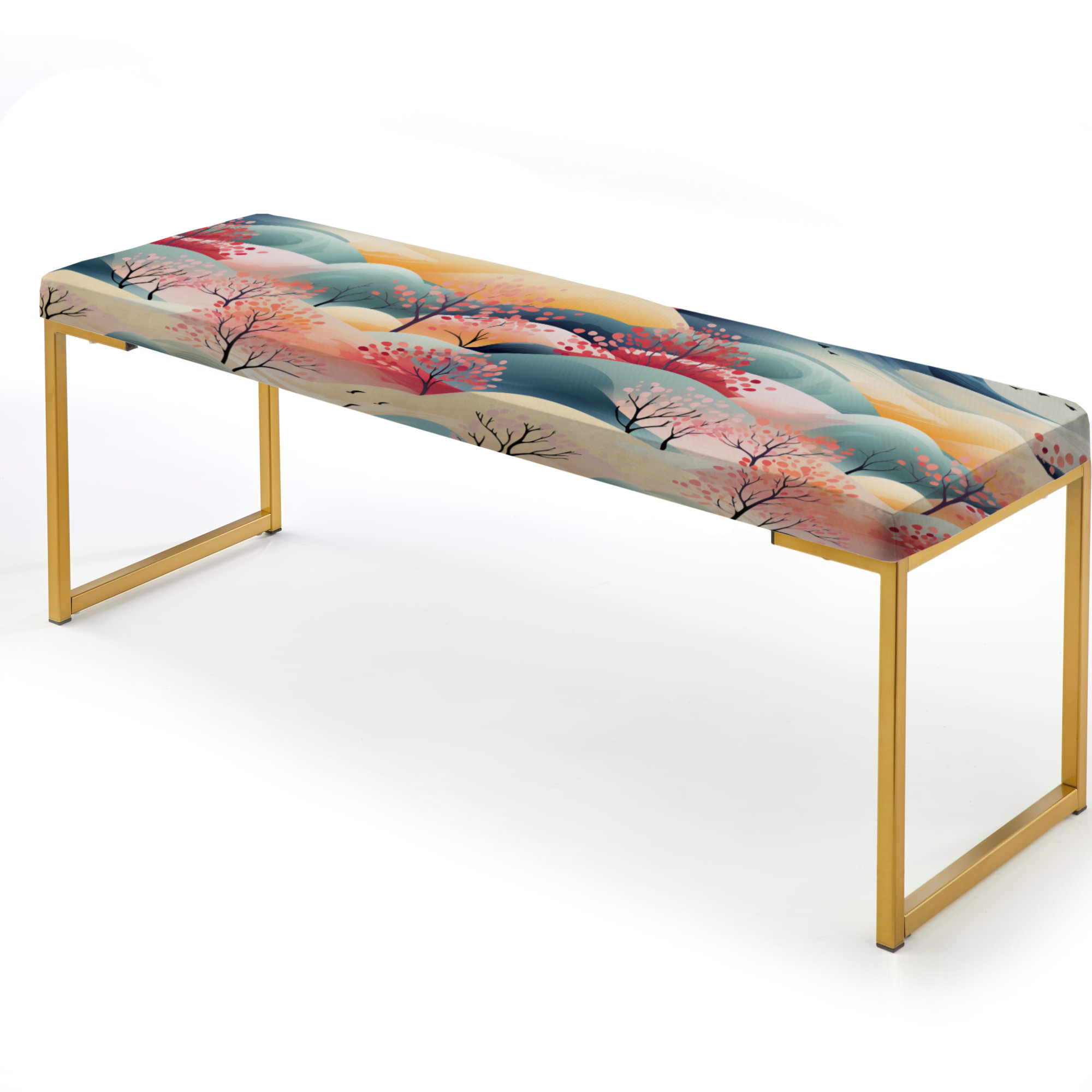 Design Art Minimalist Landscapes Ii - Abstract Upholstered Gold Bench ...
