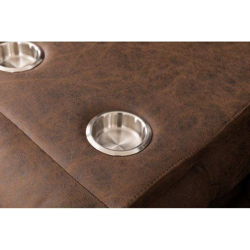Canapé inclinable de 87 po en similicuir avec table rabattable: deux fauteuils inclinables et porte-gobelets, Brun