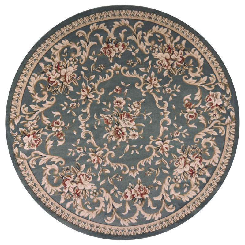 Vianney Oriental Slate Area Rug, Round 7'10", Slate Blue
