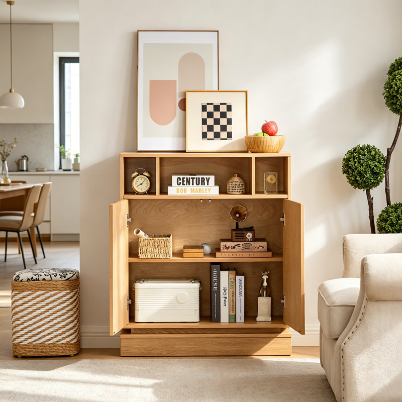 Buffet Wachter avec 2 portes et tablettes réglables, Naturel
