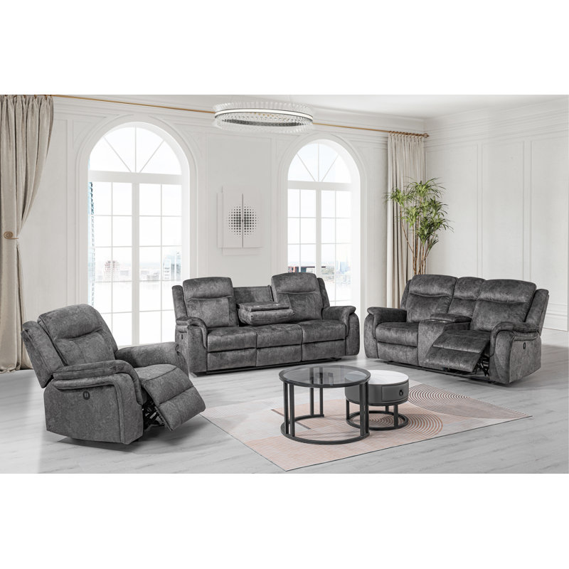 Ensemble de salon inclinable 3 pièces Lannion, Électrique - Bouton-poussoir