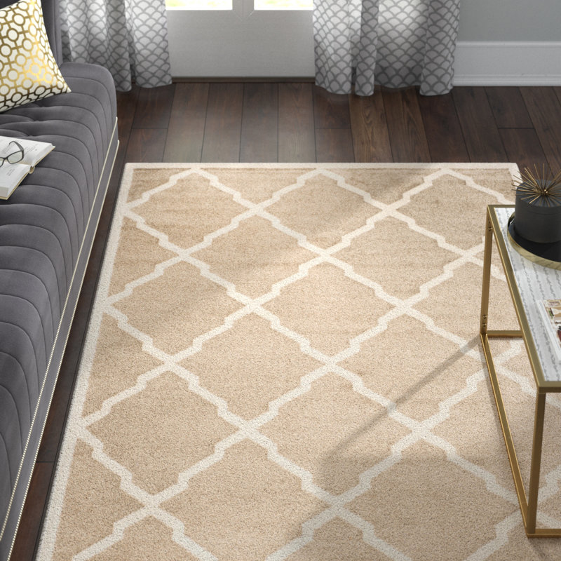 Tapis d'intérieur blé / beige à motif géométrique Ammundsen, Rectangle 6 pi x 9 pi