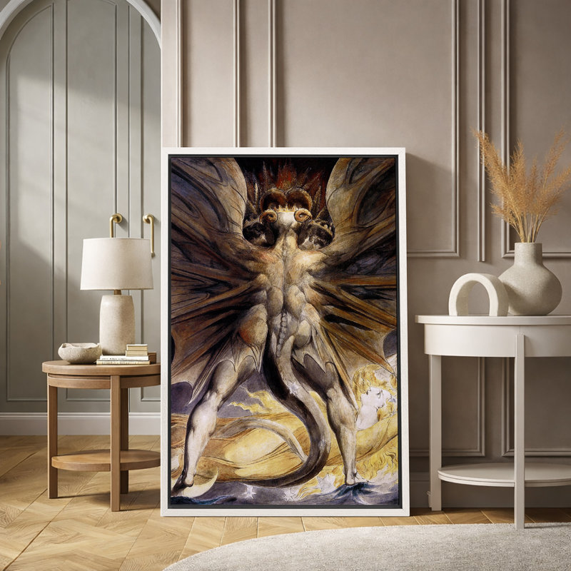 Illustration de créature à ailes de démon gothique foncé, images de monstre de la mythologie rétro, impression sur toile encadrée