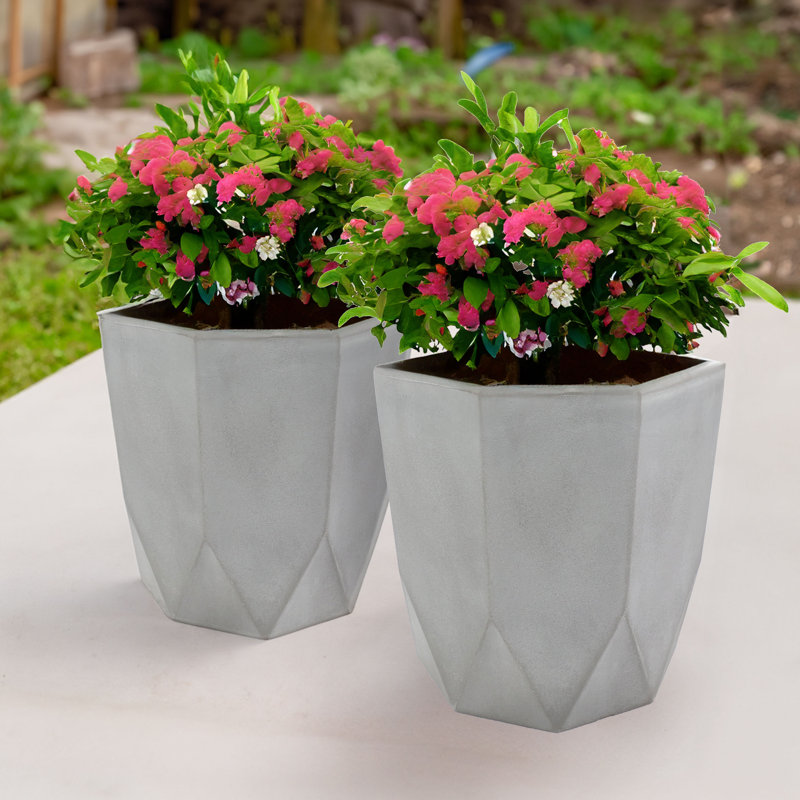  Pot de fleurs intérieur / extérieur en jiyyun moderne à facettes gris clair - ensemble de 2, 2