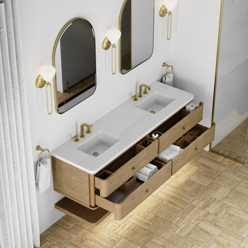 Allamari 72" W Double Vanity, White Zeus Silestone, 8" Widespread, Dune Mist
