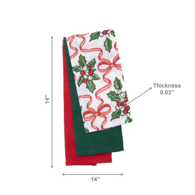Ensemble de 3 torchons Holly & Bows - ensemble de 2, L 14 po x l 14 po, Multi