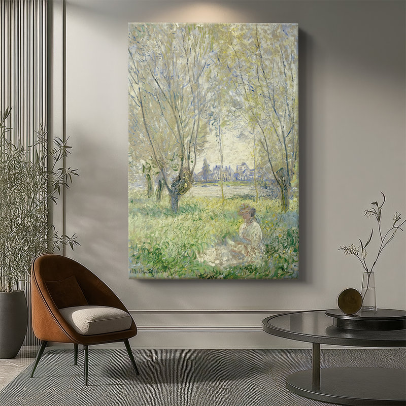 Femme assise sous les saules - Toile tendue avec châssis par Claude Monet, 32 x 48