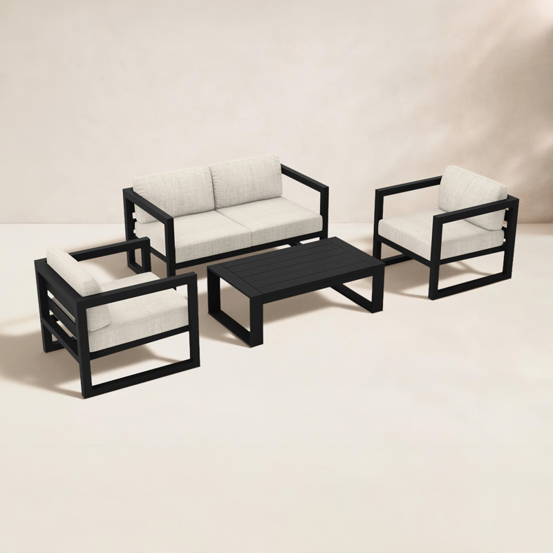 Smith 4 - Person Patio Conversation Set with Cushions, Cast Silver Sunbrella®, 25" H x 54" W x 25.5" D, Black