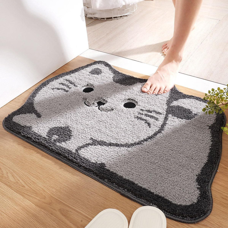 18.5"x27.5" Cat Bath Rug: Non-Slip Plush Microfiber, Absorbent Washable