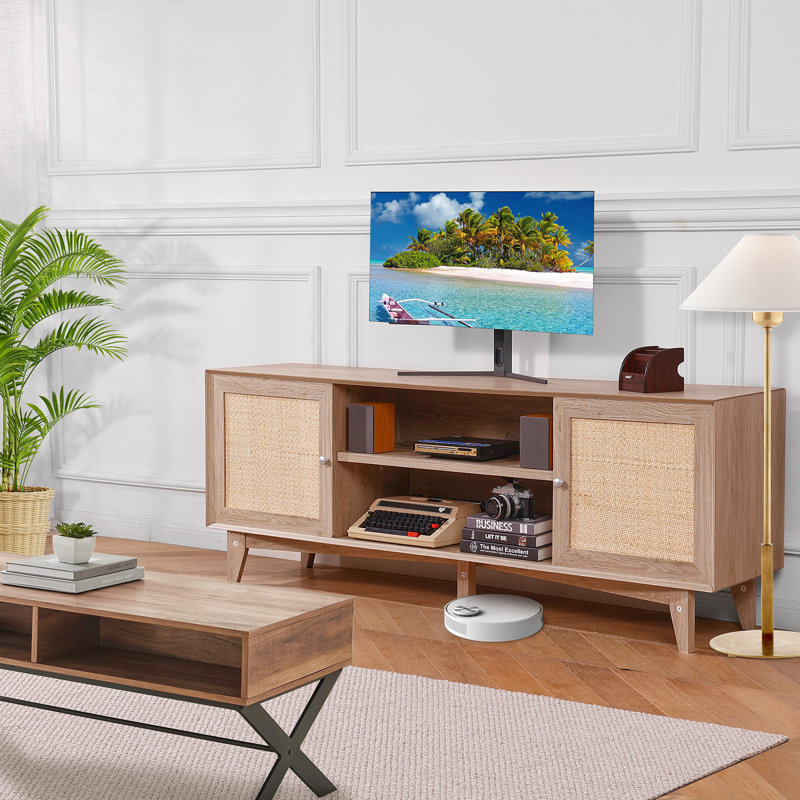 Meuble télé en rotin pour téléviseur 75 po, Bois de chêne