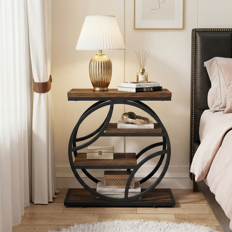 25.6" End Table,Small Side Table with Shelves for Living Room, Bedroom, Nightstand